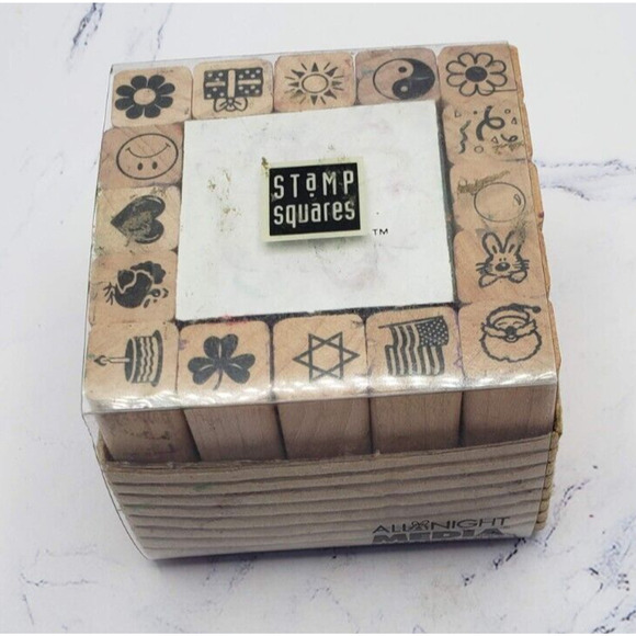 All Night Media 2901Q Symbols Set 16 Rubber Stamp Squares Holidays and Symbols - Picture 1 of 8